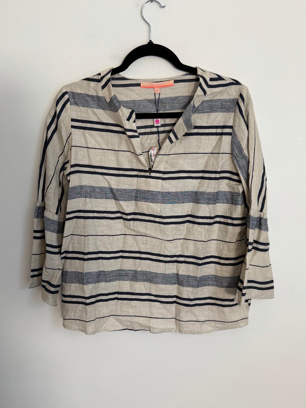 Vilagallo beige navy striped linen-blend top NWT size medium